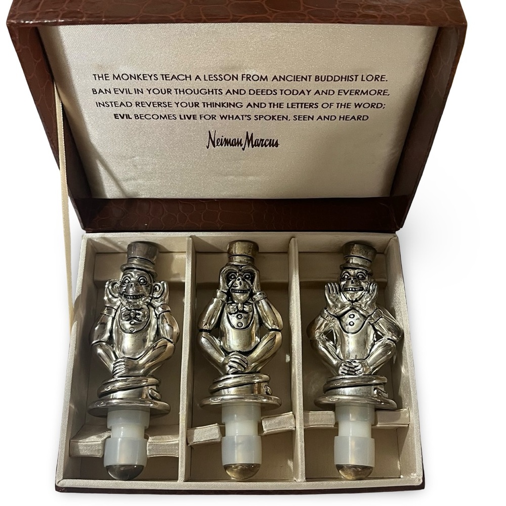 Silver Plated “See no evil, hear no evil, speak no evil” Monkey Wine Stoppers